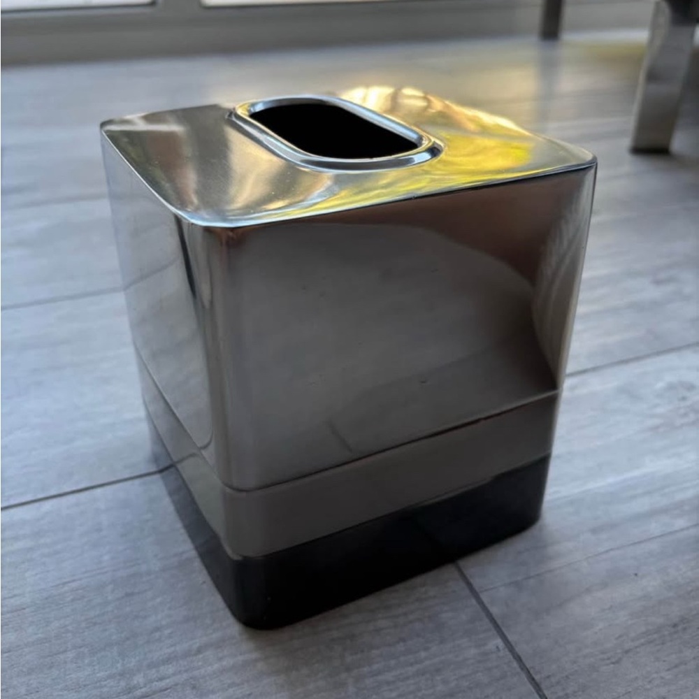 Sleek Silver and Black Tissue Box Cover